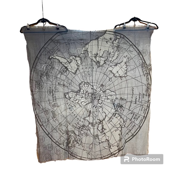CHANEL Cashmere Gray Ombré World Map Scarf Shall w/ Logos & Small Fringed Ends - Picture 1 of 12